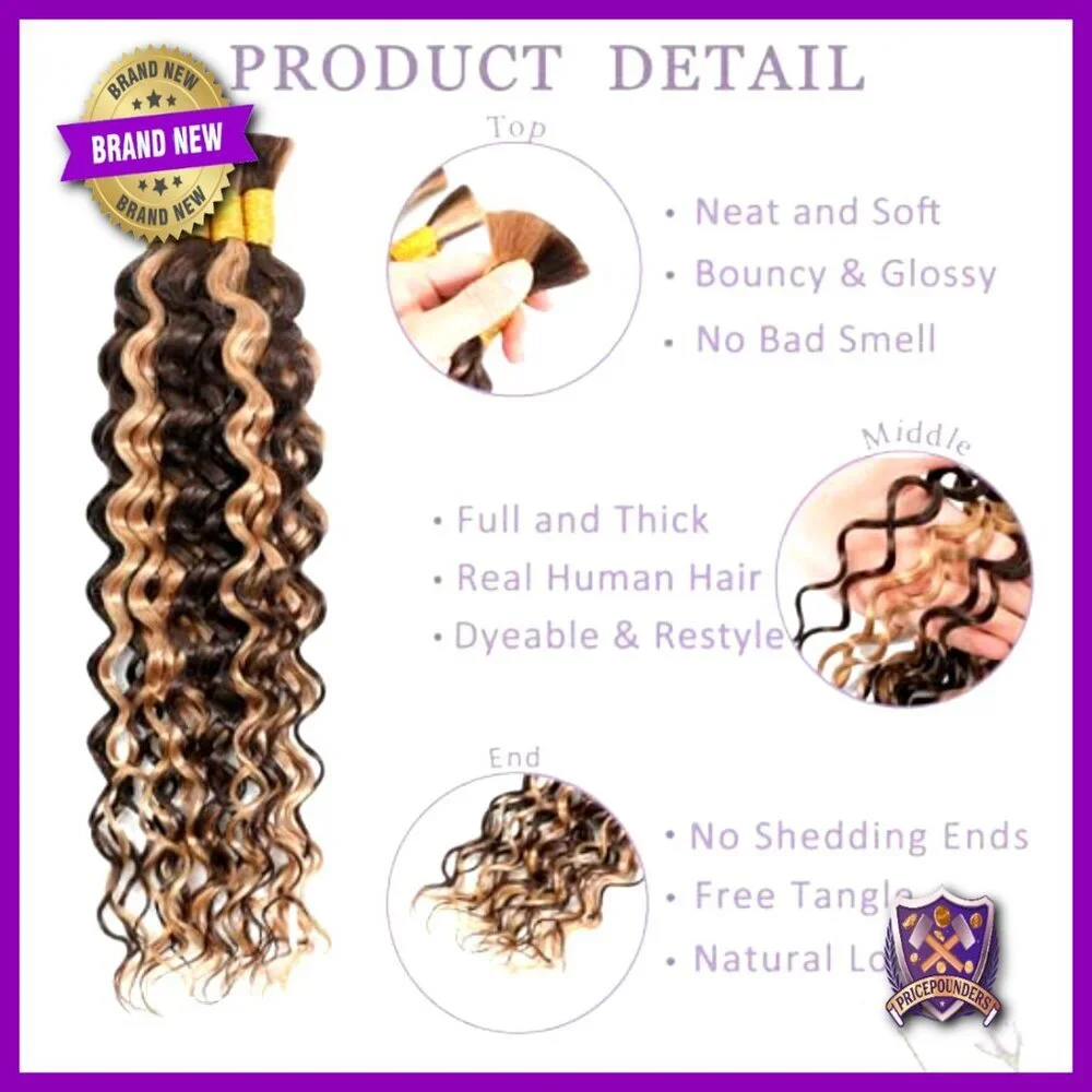 18 Inch Deep Wave Human Hair Extensions 100g 4 Bundles Boho Braids